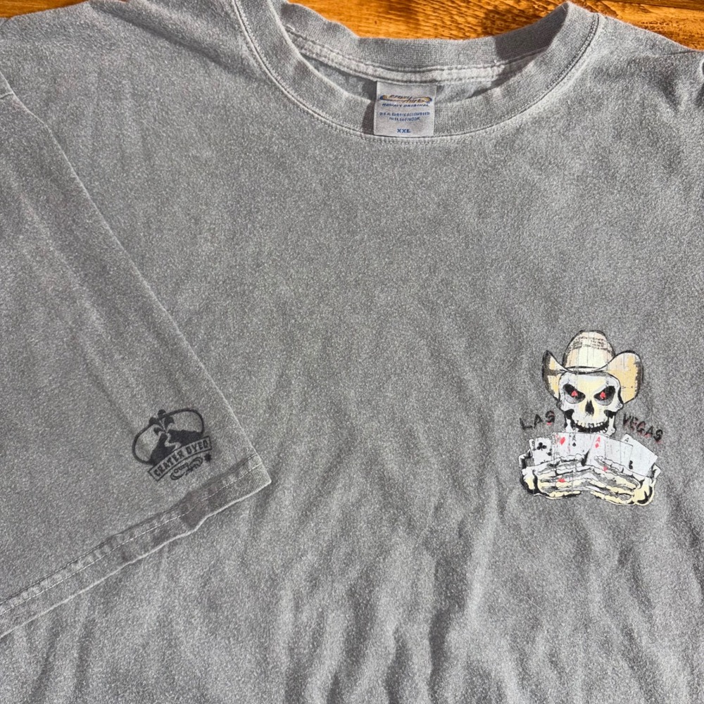 Vtg Crazy Shirts‎ T-Shirt Mens XXL Gray Crater Dyed Las Vegas Skull All In Poker